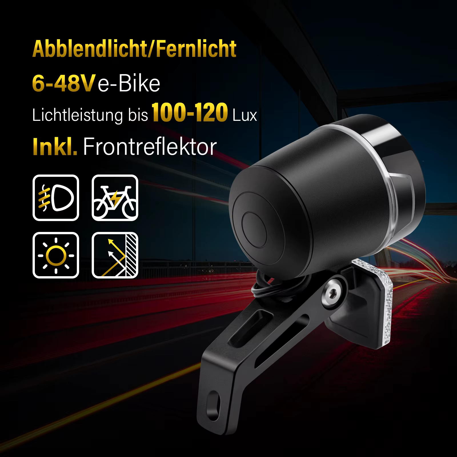 Dynamo e-bike lumière avant 100-120 LUX entrée AC 6-48V vélo 8W phare LED accessoires
