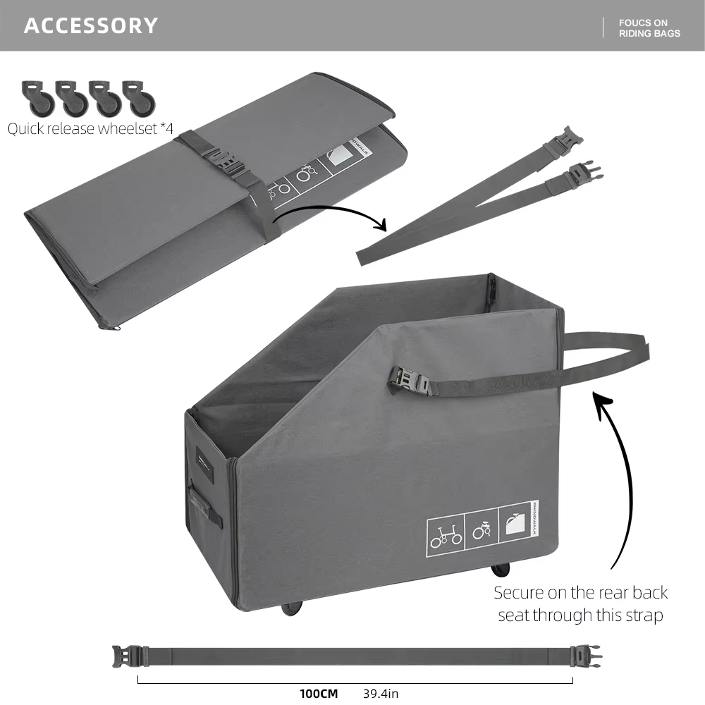 Boîte de rangement pliable pour vélo Rhinowalk avec roue à dégagement rapide