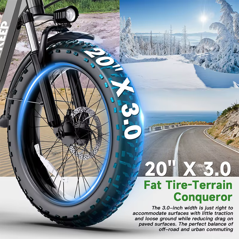 Vélo électrique 48V60Ah 1500W avec pneus larges de 20 pouces pour adultes