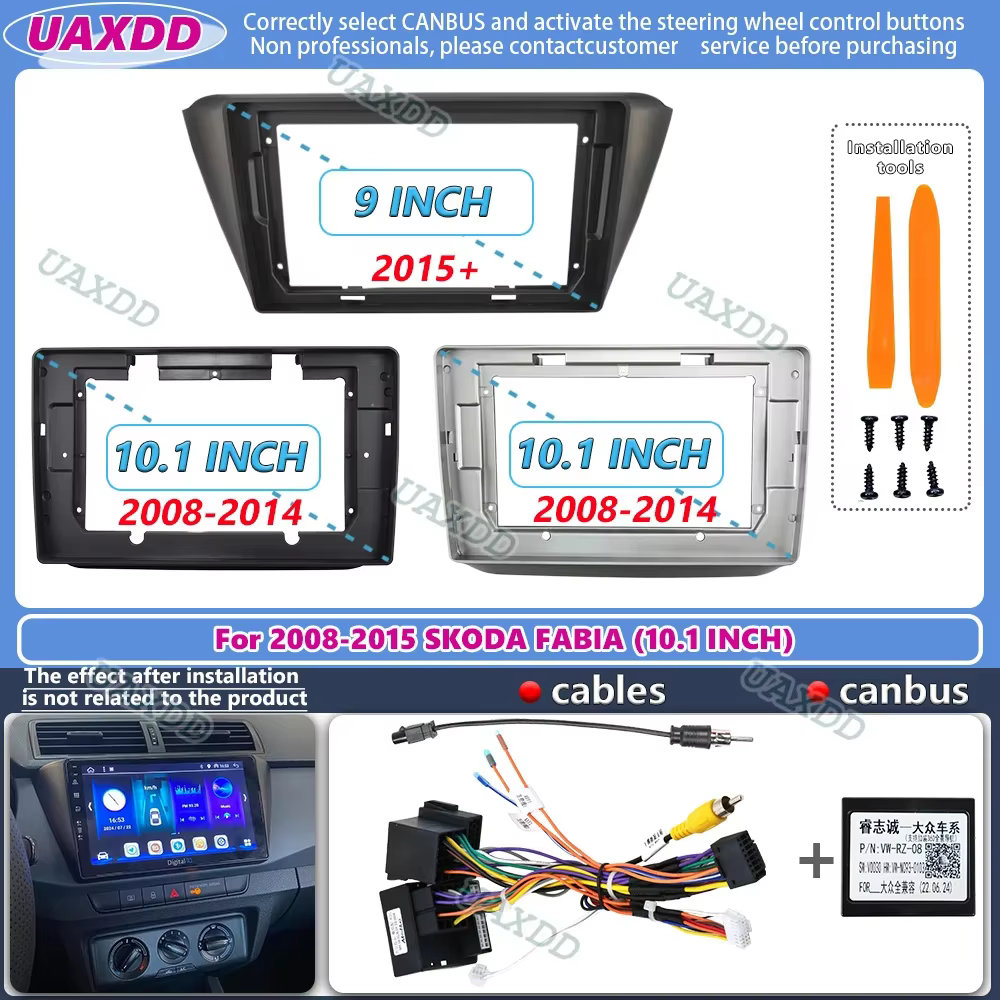 Adaptateur de faisceau de câbles pour tableau de bord de voiture, radio évitée, cadre Android, panneau, fascia, navigation canbus, SKvocation FABIA, 2008-2015, 9, 10 pouces