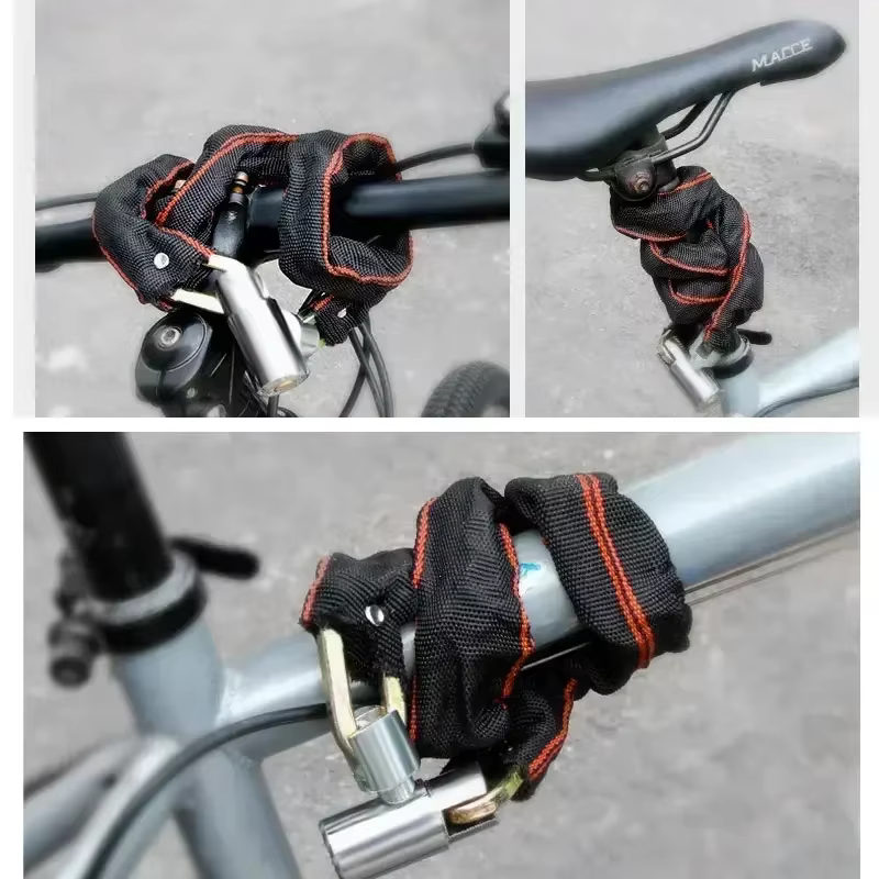 Antivol de vélo extra long et épaissi, chaîne antivol en nylon pour véhicules électriques 360 °   Verrou de vélo de montagne à protection rotative