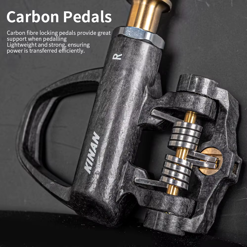 Nouveau KINAN pédale de verrouillage de vélo 198G 94x69MM corps en Fiber de carbone alliage de titane axe doré avec