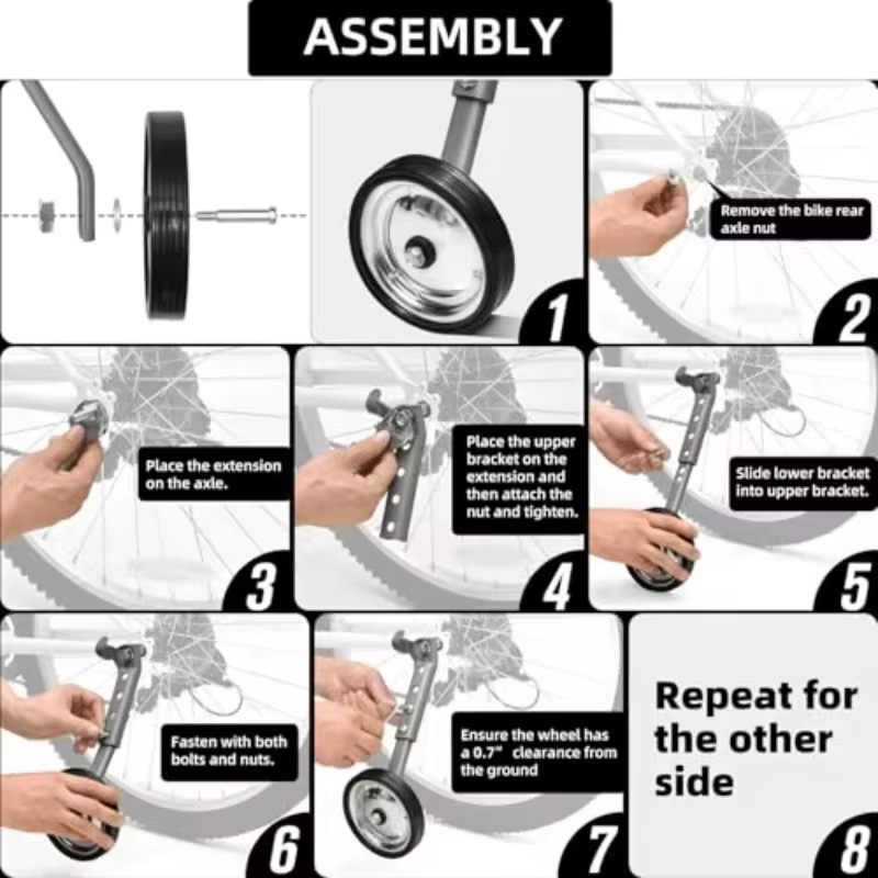 Roues d'apprentissage pour vélos adultes et enfants de 16 à 26 pouces, vélos multi-vitesses, construction en acier, supports de renforcement épaissis