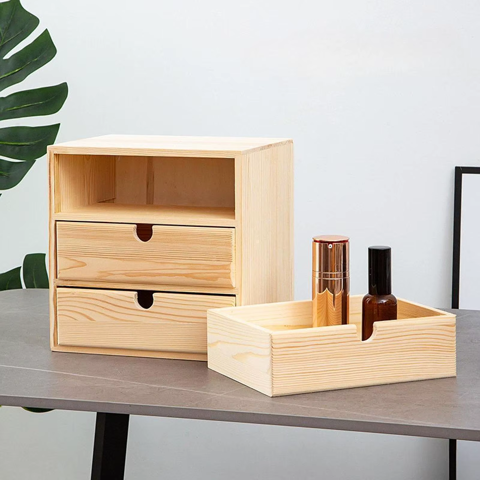 Boîte à bijoux en bois pour femmes, accessoires de bureau avec 3 tiroirs, organisateur de bureau en bois, tiroir en bois pour bureau et maison