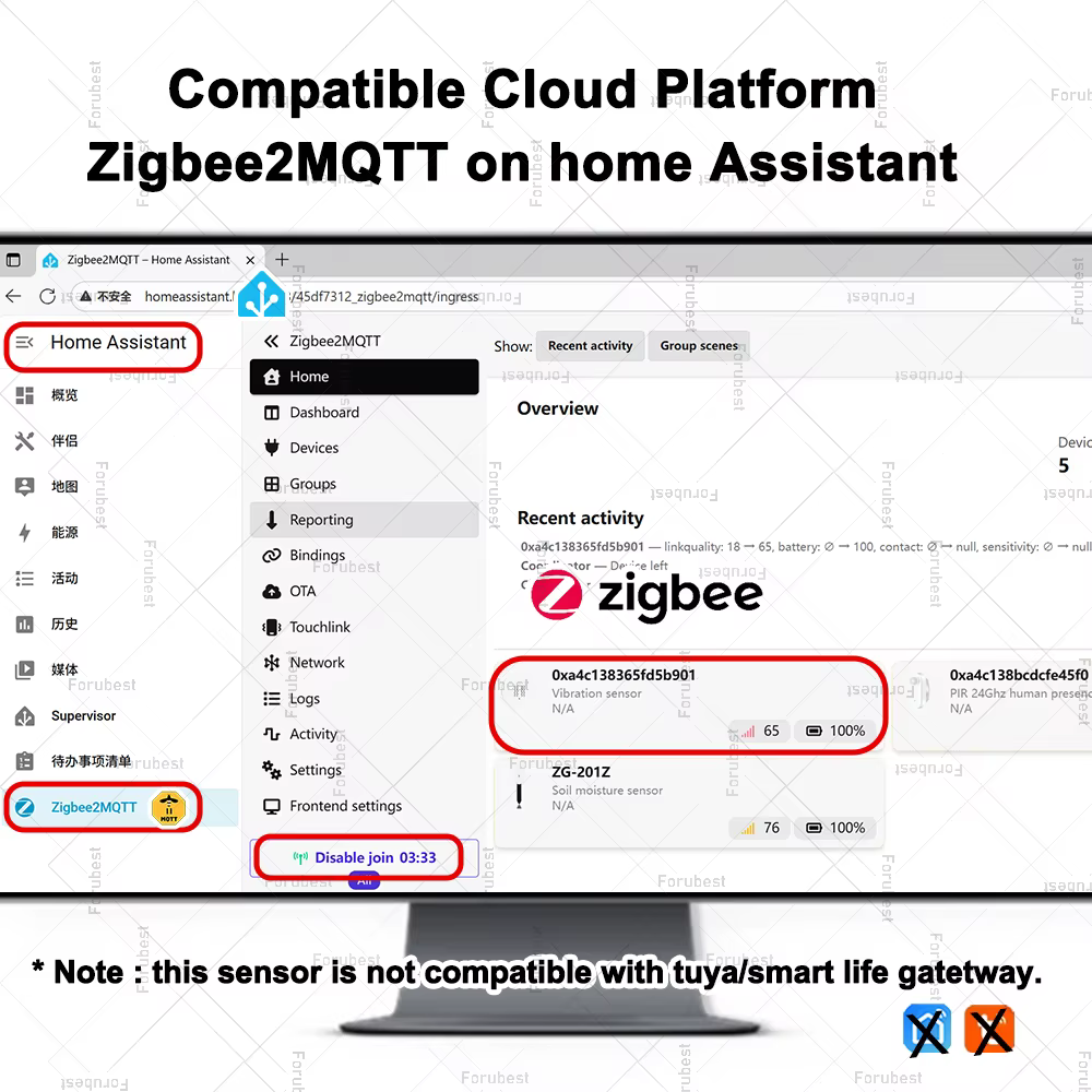 Zigbee capteur de vibrations intelligent Compatible avec Zigbee2mqtt Protection de sécurité à domicile moniteur de vibrations en temps réel capteur automatisation