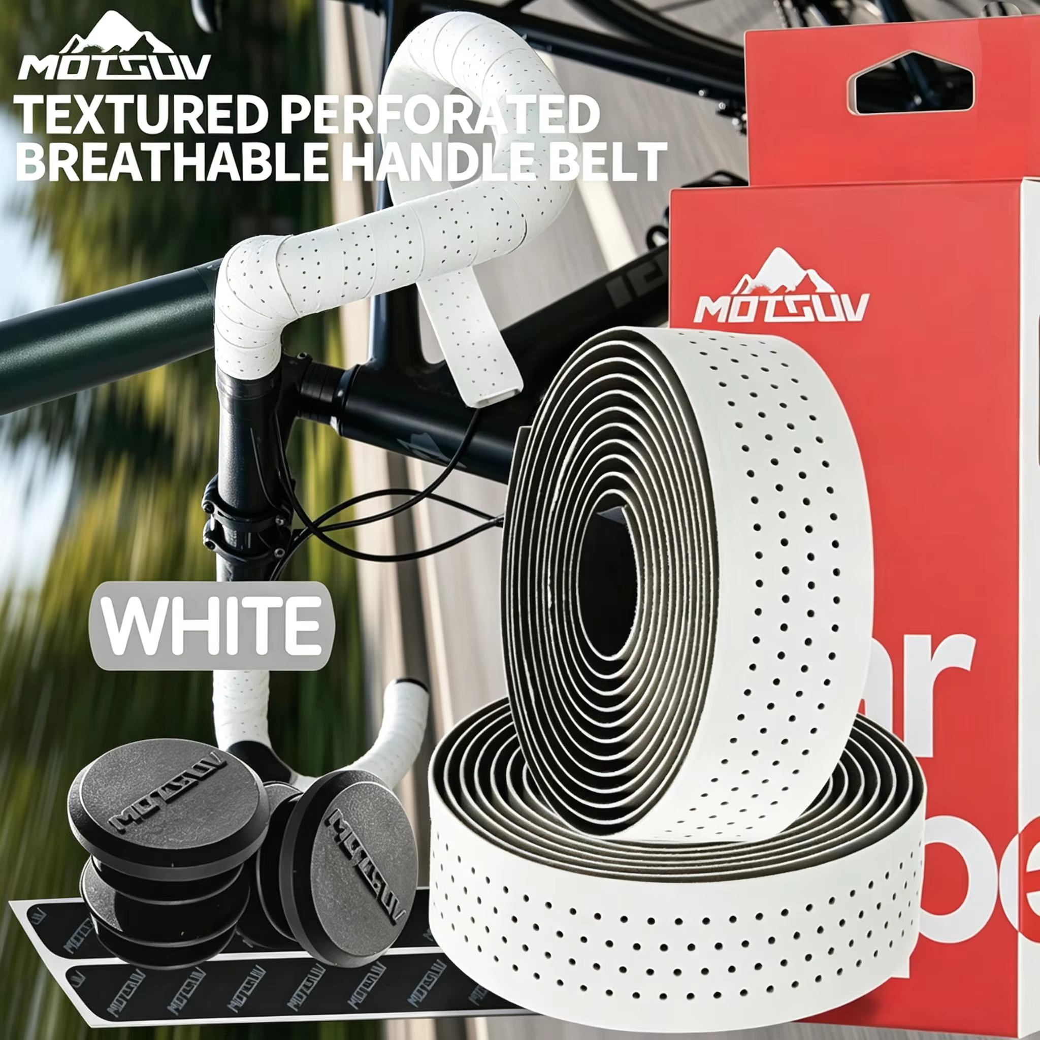 Guidon de vélo de route avec des trous incurvés de style sportif pour une meilleure ventilation, une adhérence antidérapante, une absorption de la transpiration et une absorption des chocs.