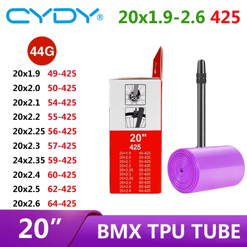 44g CYDY TPU chambre à air de vélo 20 "425 20x1.9 2.0 2.1 2.2 2.25 2.3 2.35 2.4 2.5 2.6 longueur de Valve 45mm caméra
