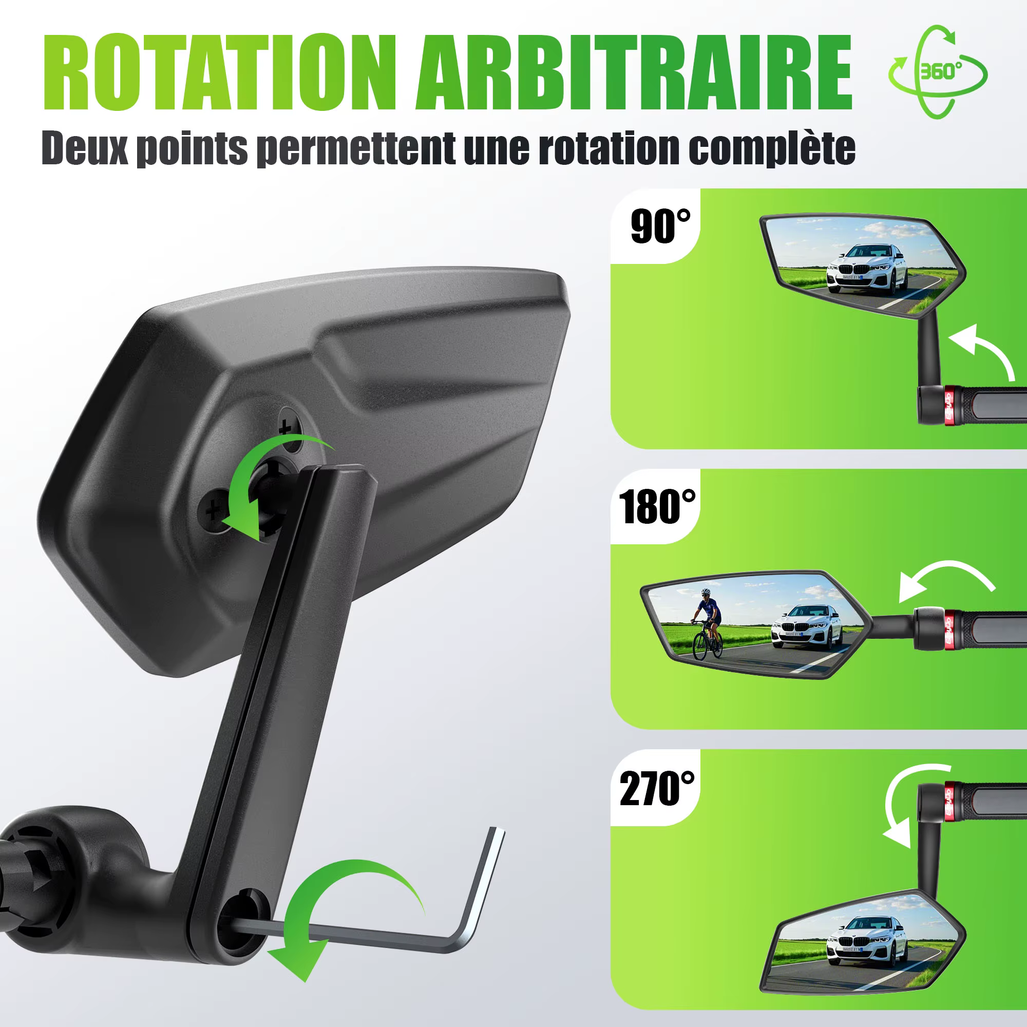 RBRL rétroviseur de vélo vtt guidon fin miroir HD grand Angle étendu Durable