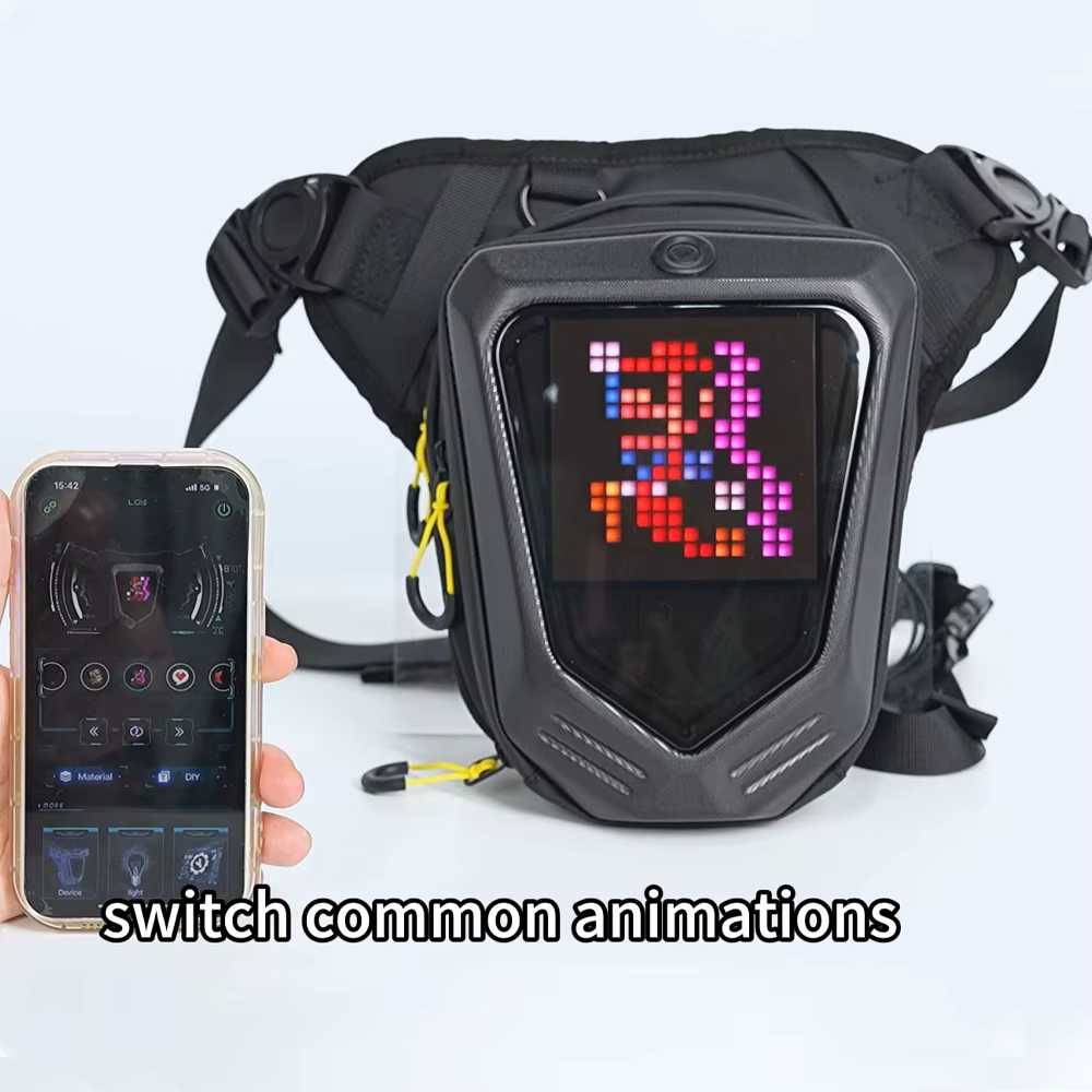 Sac latéral de jambe de vélo de moto LED bricolage application intelligente affichage sac à dos en plein air sac de