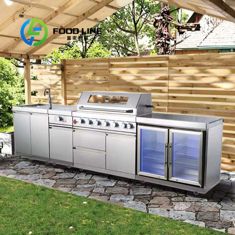 Ensemble de cuisine d'extérieur de luxe moderne 2026 avec barbecue et réfrigérateur pour jardin domestique, grils de barbecue extérieurs personnalisables