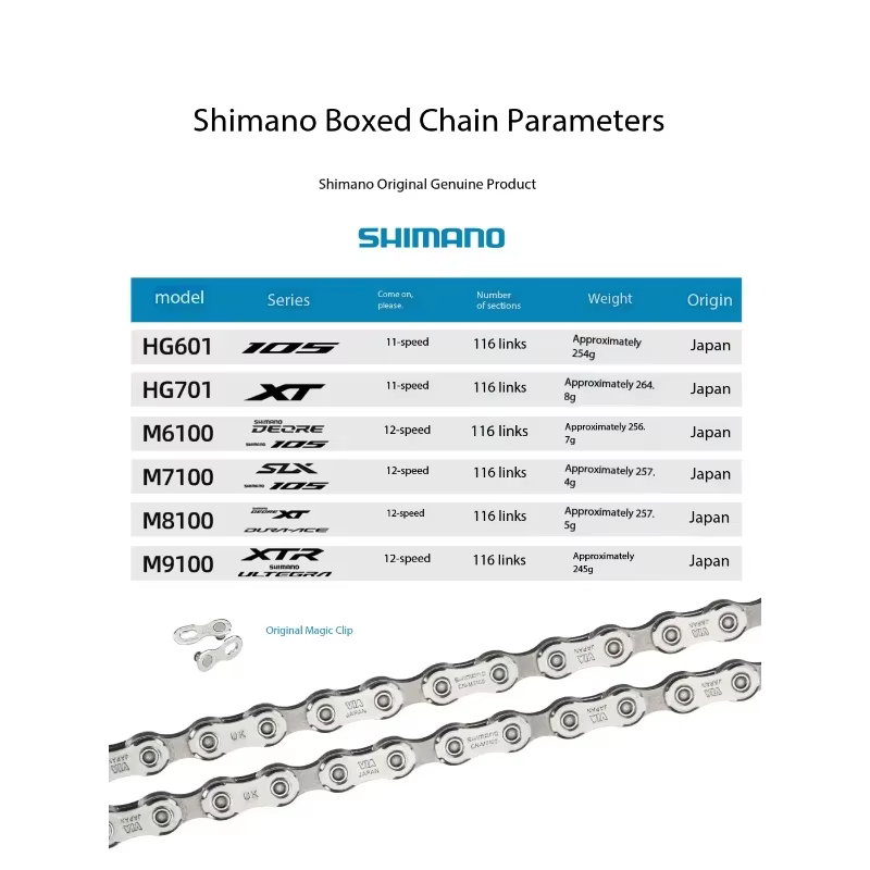 Chaîne SHIMANO 105 UT XT HG601 HG701 HG901 M6100 M7100 M8100 11/12 vitesses en boîte