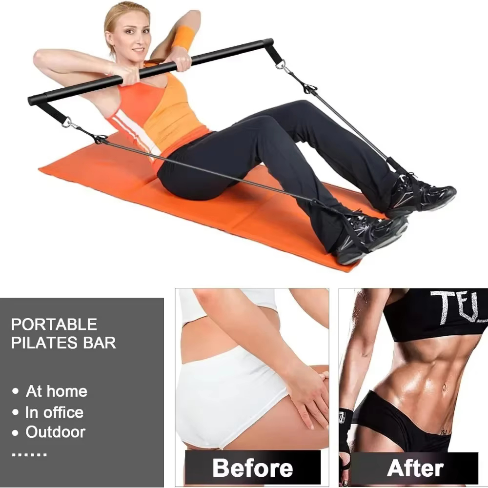 11 pièces Kit d'exercice corporel de barre de Yoga Pilates Portable Kit de barre de résistance de Pilates de gymnastique à domicile pour les entraînements à domicile pour tous les niveaux de Fitness