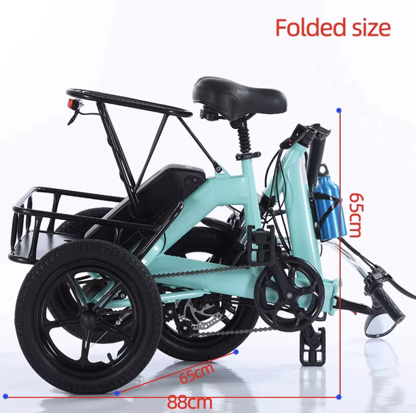14 pouces 3 roues vélo électrique pliable femmes ville avec siège enfant 48V Mini Tricycle