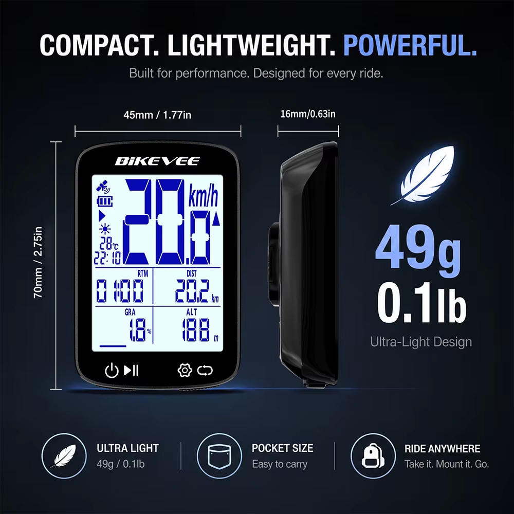 Ordinateur de vélo GPS rechargeable sans fil