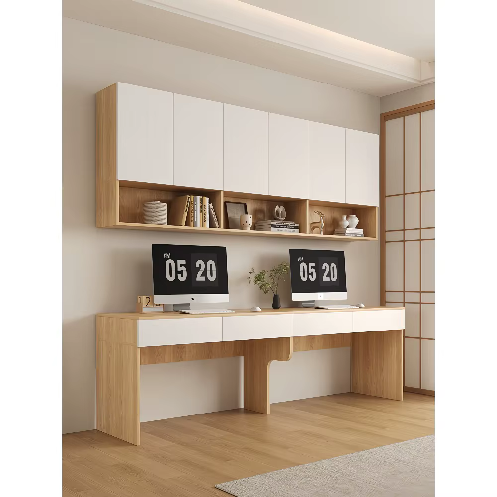 Bureau en bois massif avec armoire intégrée, étagère murale et table d'écriture pour ordinateur, gain de place pour la maison, le bureau ou la chambre