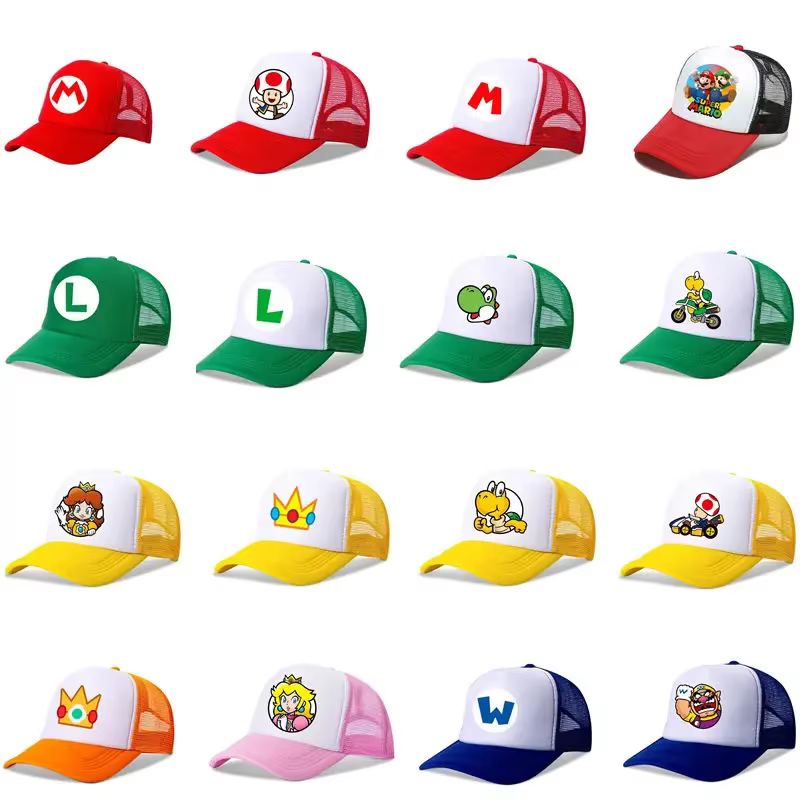 Casquette de baseball Mario Wario Toad Luigi Peach Princess pour enfants, figurines de jeux d'anime, casquette de costume Mario, chapeau pare-soleil à lettres, cadeau pour enfants