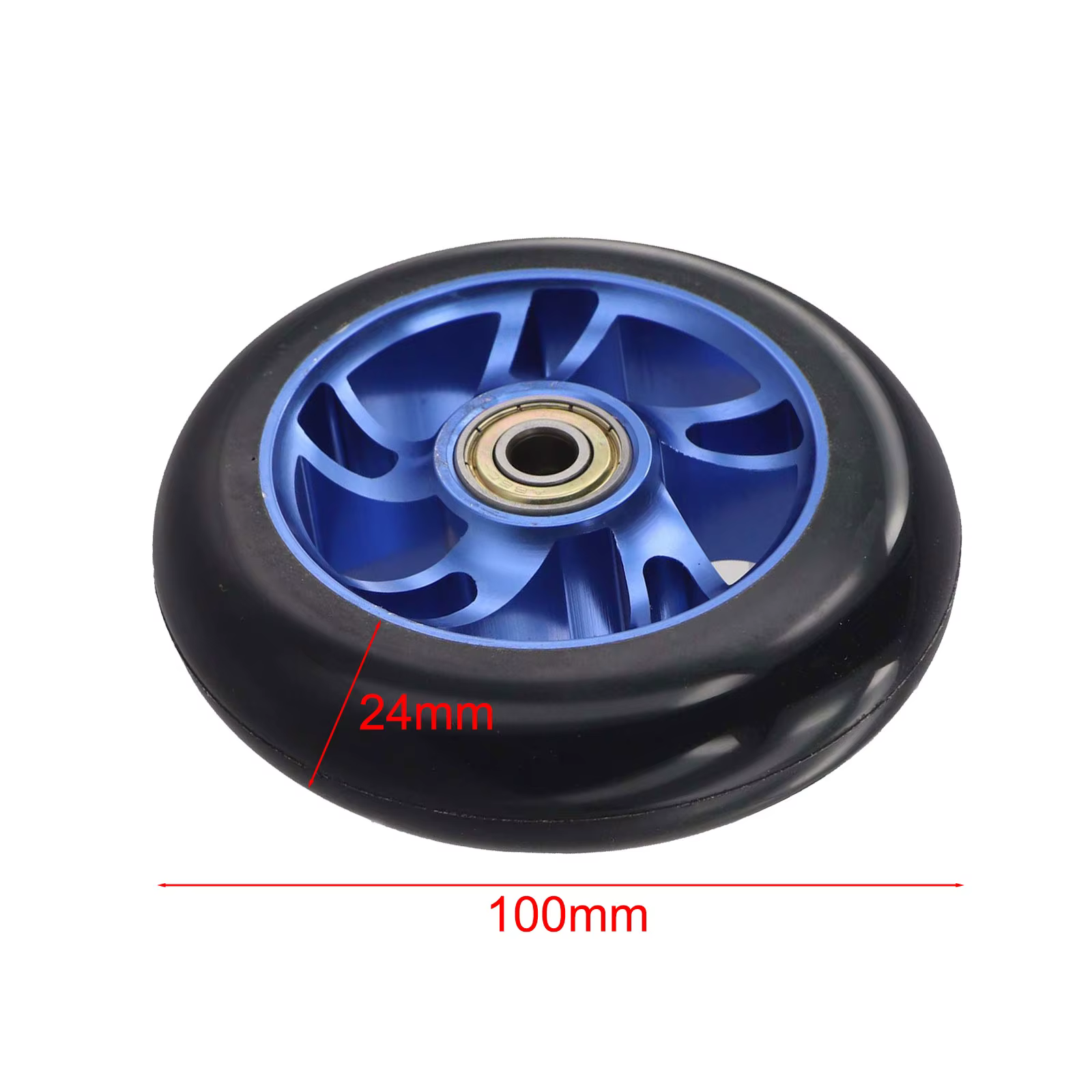 2 roues de trottinette acrobatique bleues de 100 mm avec moyeu en alliage d'aluminium