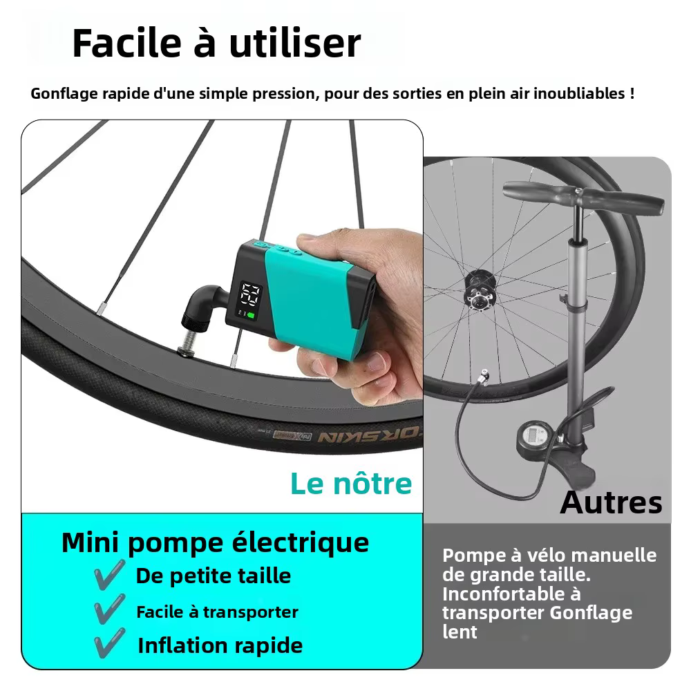 Pompe à air électrique 120 PSI avec valves Presta/Schrader/Clik/Valves