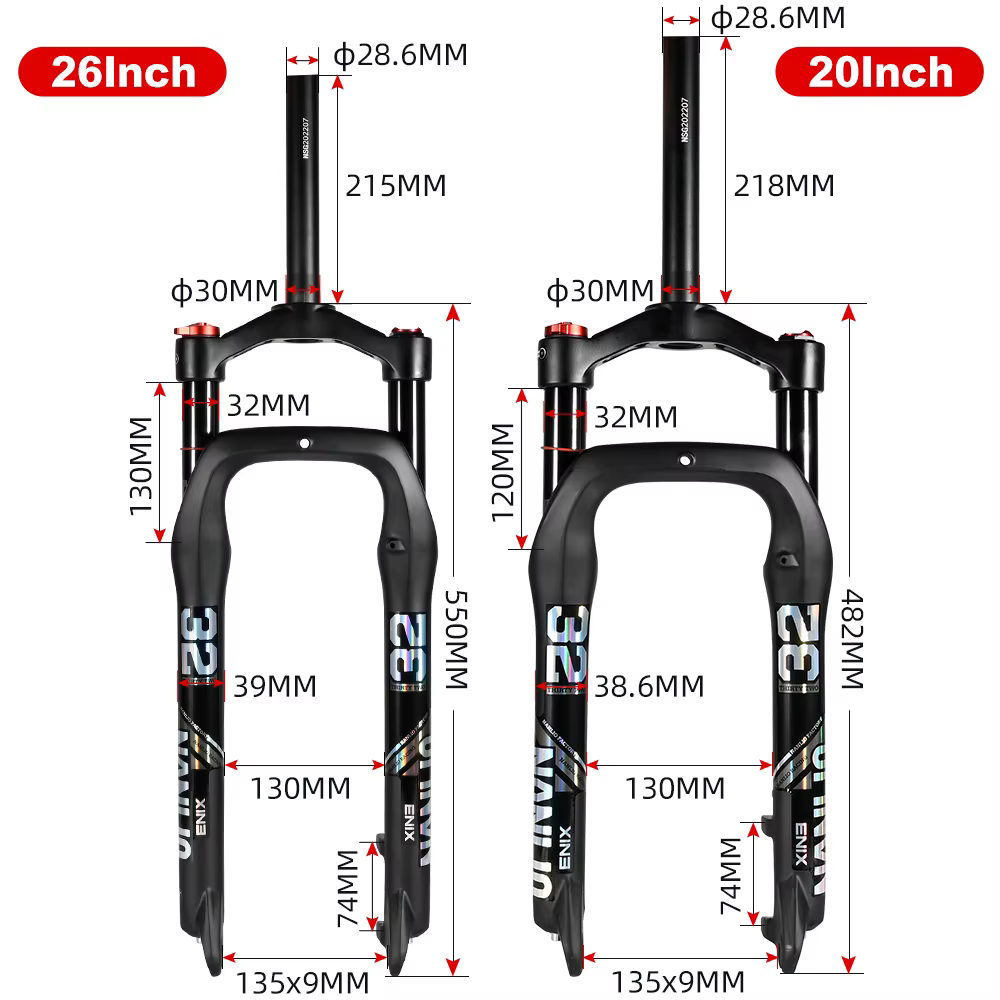 Nanlio – fourche de Suspension Fat Bike 20/26 pouces