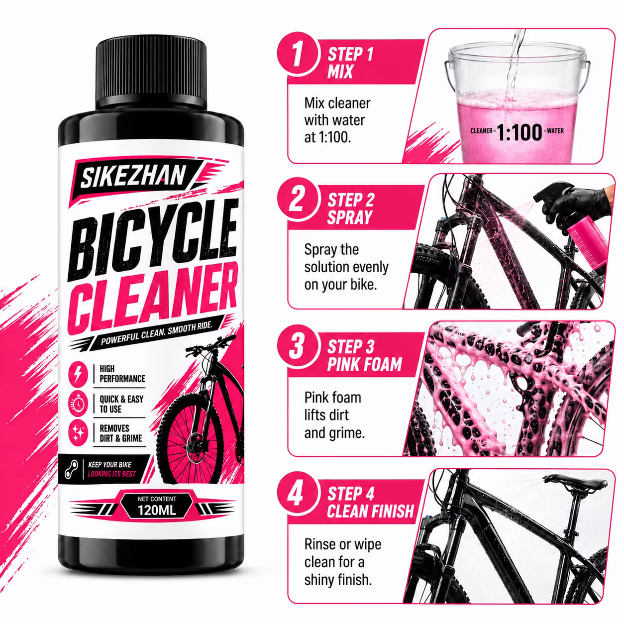 Nettoyant pour transmission de vélo 100 ml, liquide de nettoyage et d'entretien de chaîne de vélo, dégraissant en spray, nettoyant pour chaîne de vélo, dégraissant pour vélo