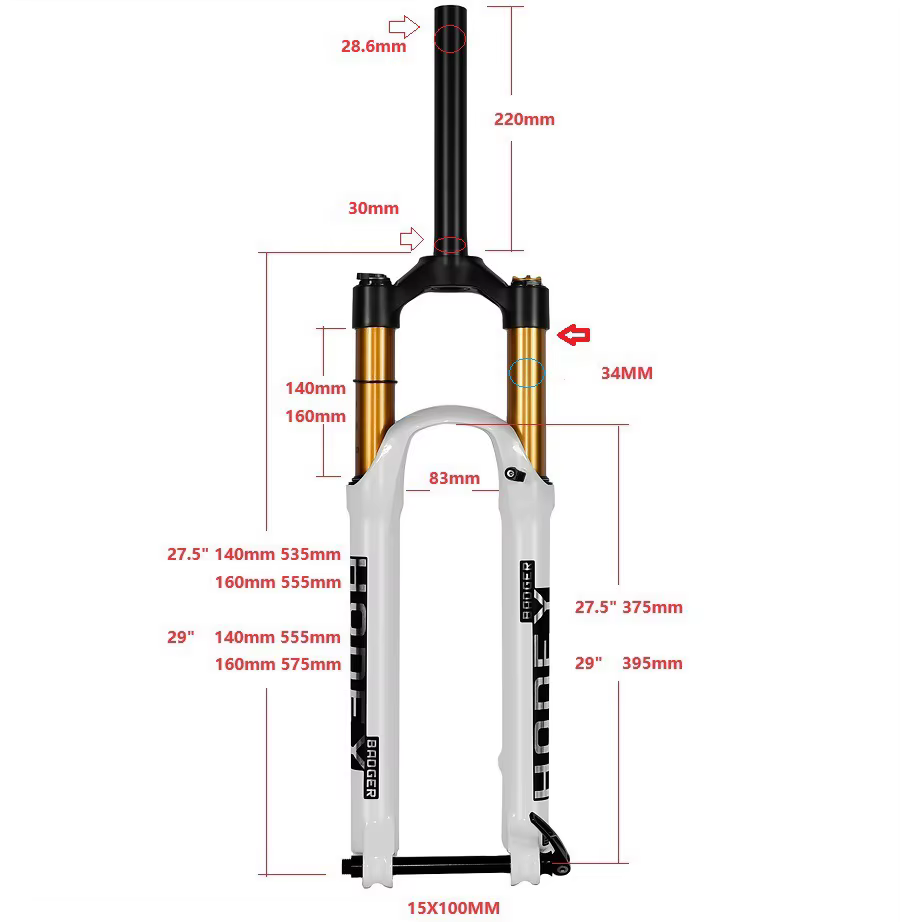 Fourche à air pour VTT avec fourches amortissantes