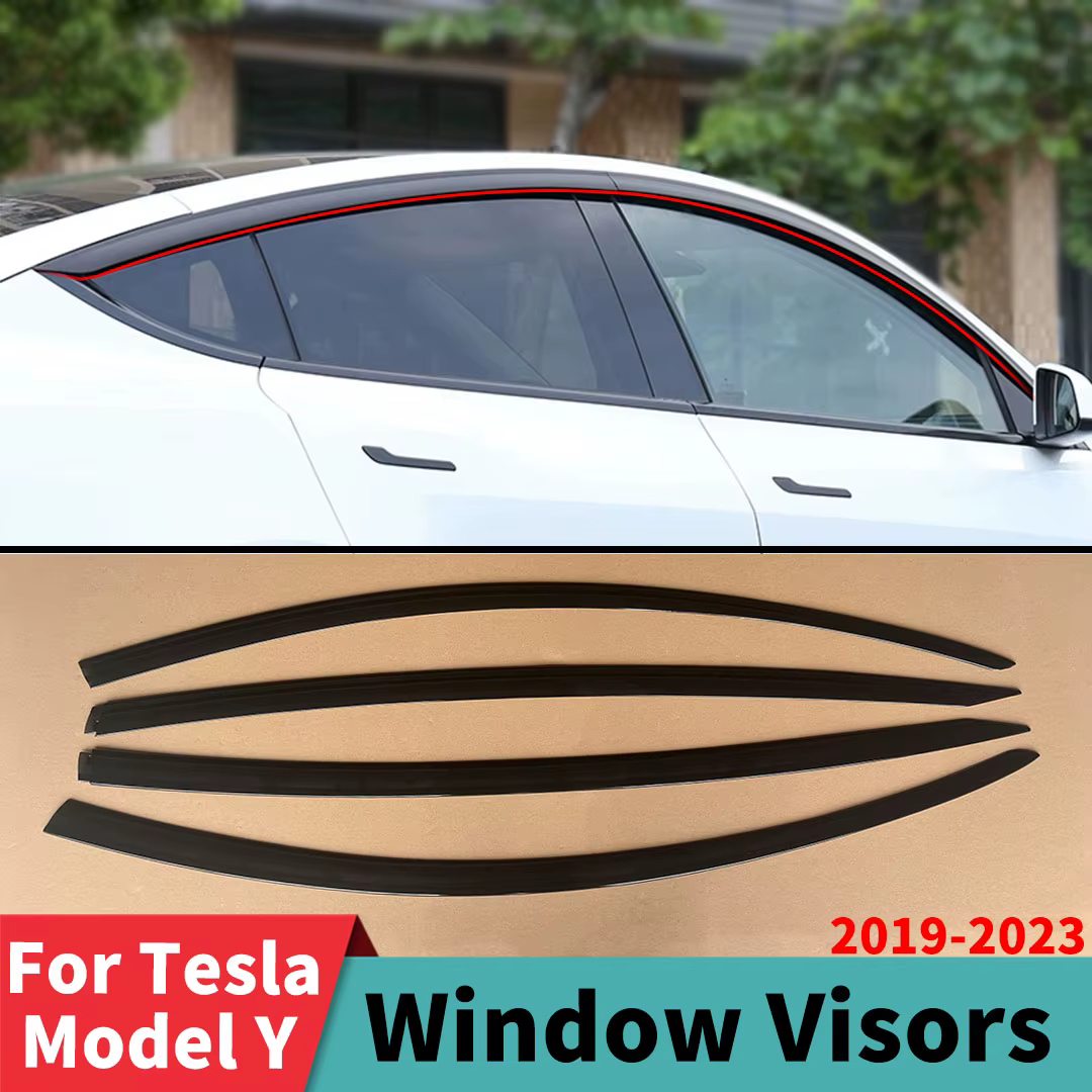 Kit de réglage de style de voiture pour Tesla modèle Y 2019 – 2023, 4 pièces, visières de fenêtre, déflecteur de vent, protection contre la pluie, front