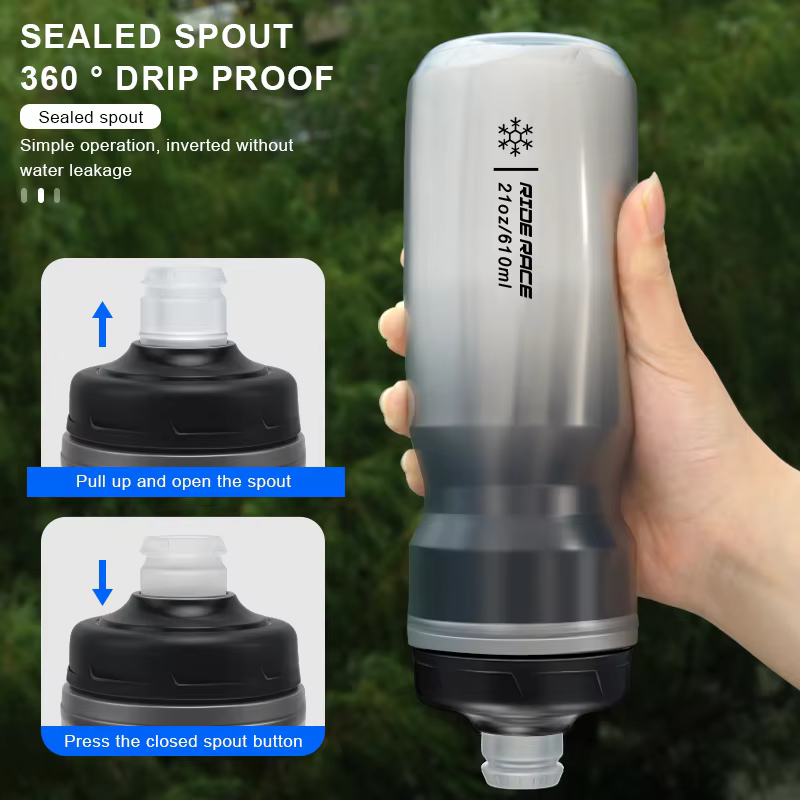 RIDERACE bouteille d'eau de vélo isolé thermique 610ml Sport de plein air cyclisme double couche Portable vtt
