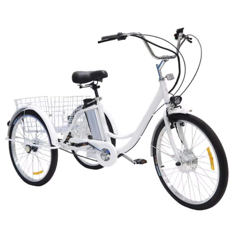 24 pouces 3 roues Tricycle électrique Cargo vélo adulte Senior avec panier arrière 350W famille