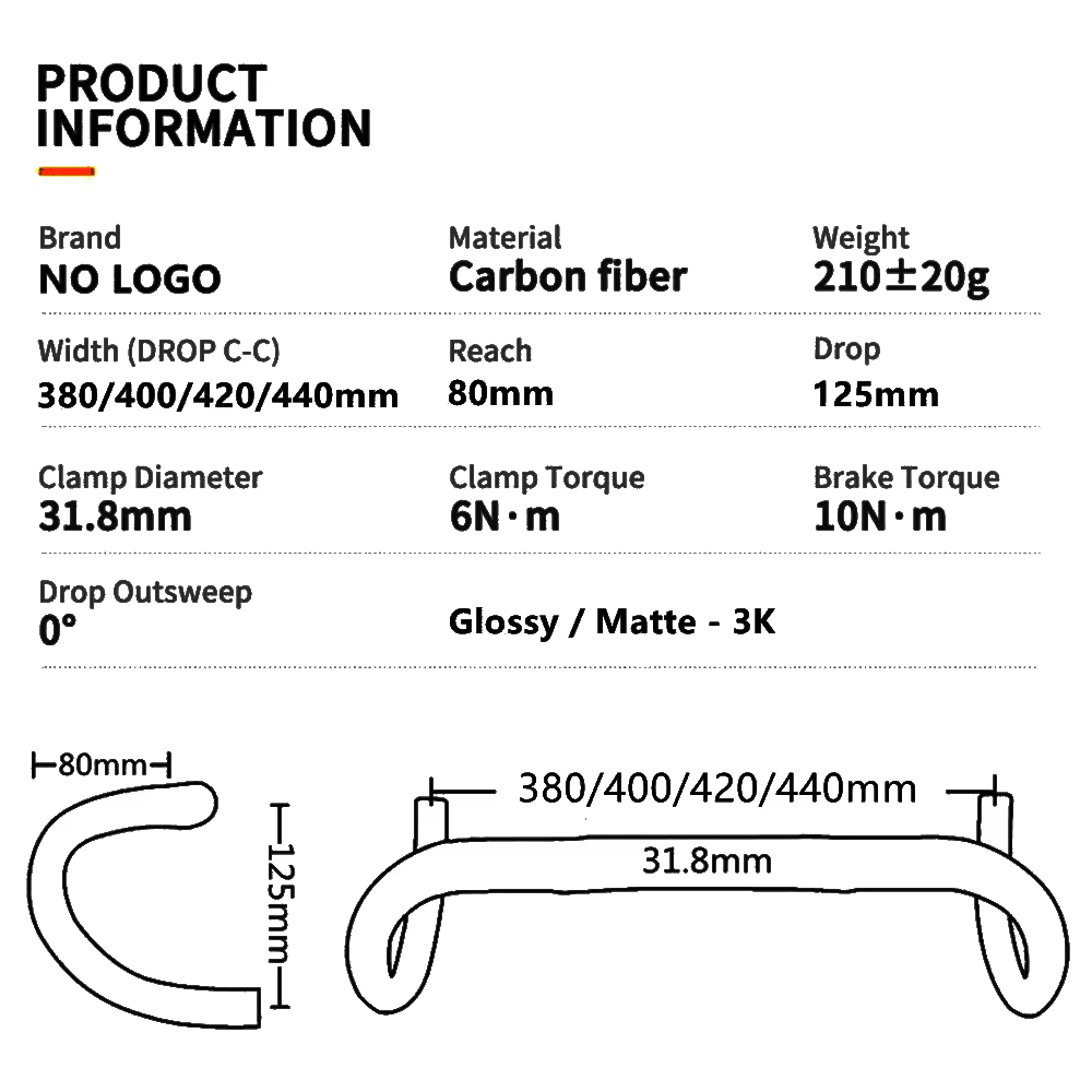Guidon de vélo en fibre de carbone 3K