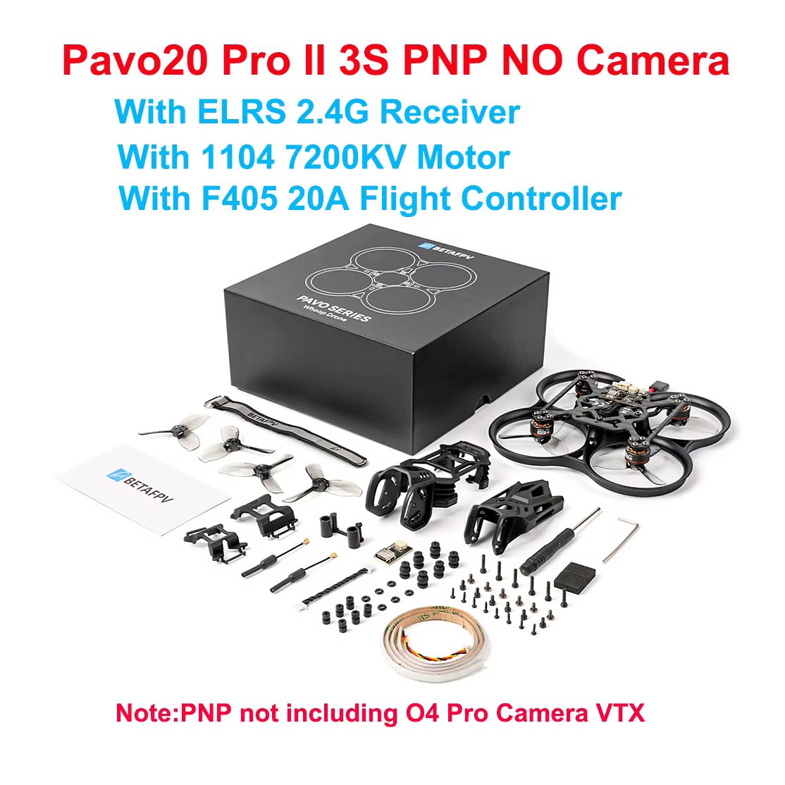 BETAFPV Pavo20 O4 Pro II quadrirotor BWhoop sans balais 1104 72000KV moteur F4 2-3S 20A AIO avec récepteur ELRS/SBUS unité O4 Pro