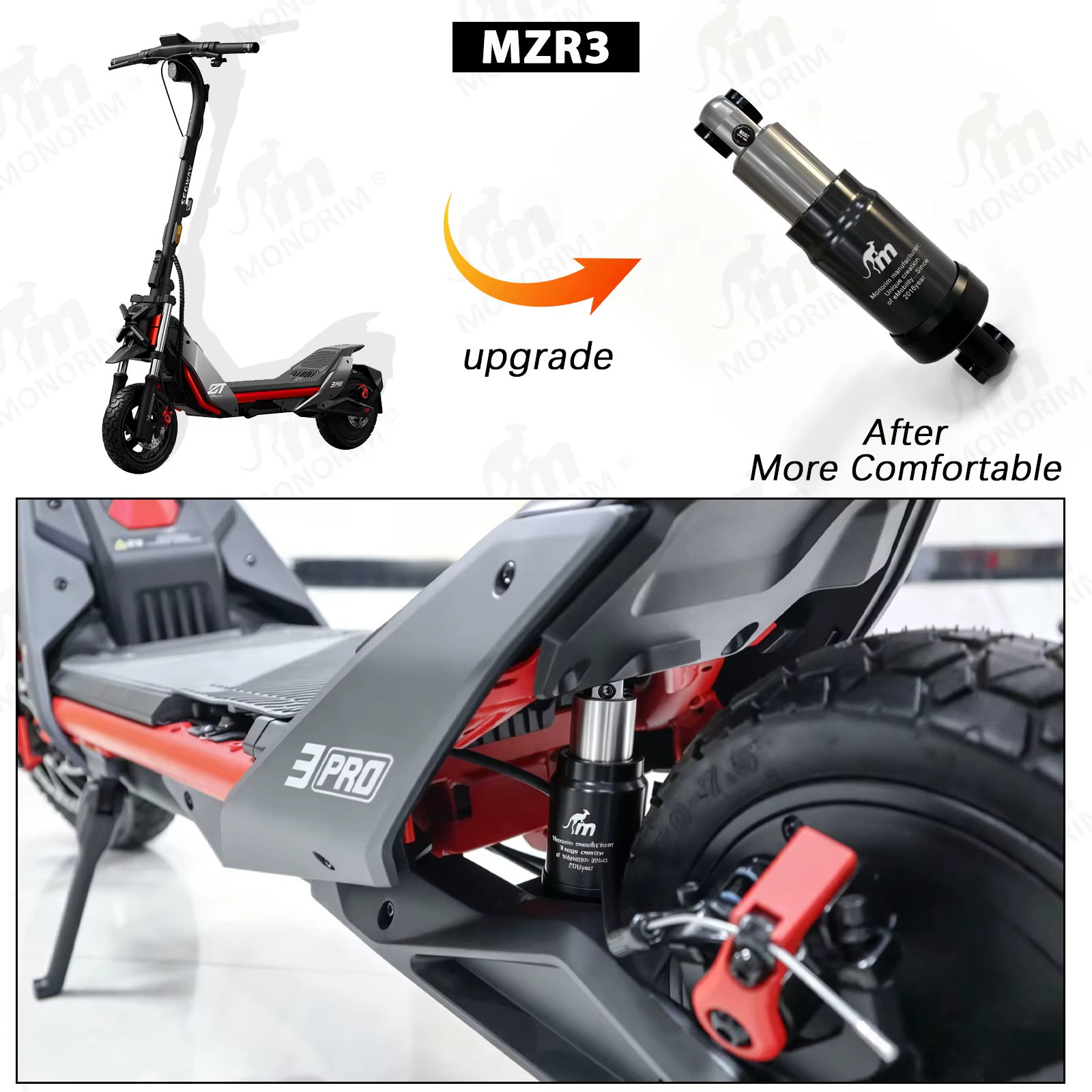 Amortisseur arrière à suspension pneumatique Monorim MZR3 Pro pour trottinette électrique Segway ZT3 Pro - Accessoires