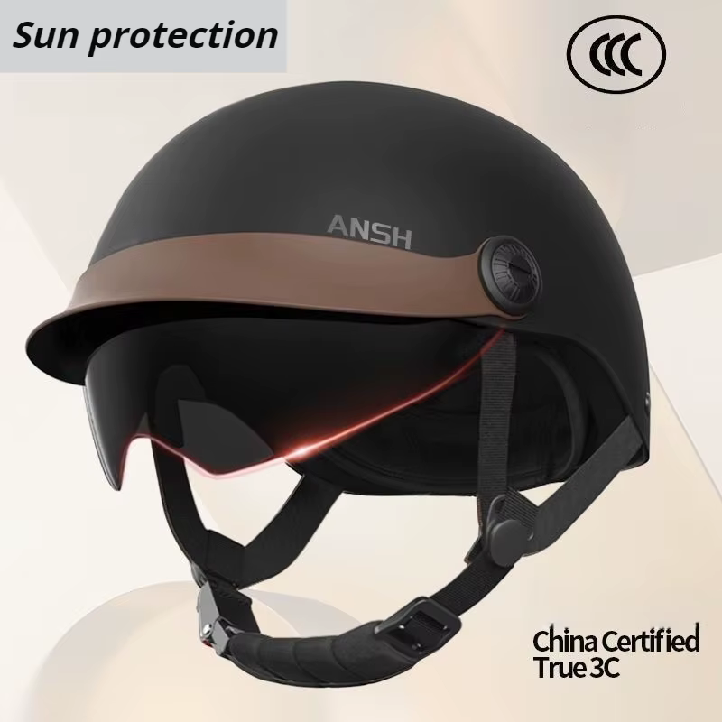 Casque de moto électrique demi-casque certifié 3C pour hommes femmes adultes avec lunettes légères respirantes