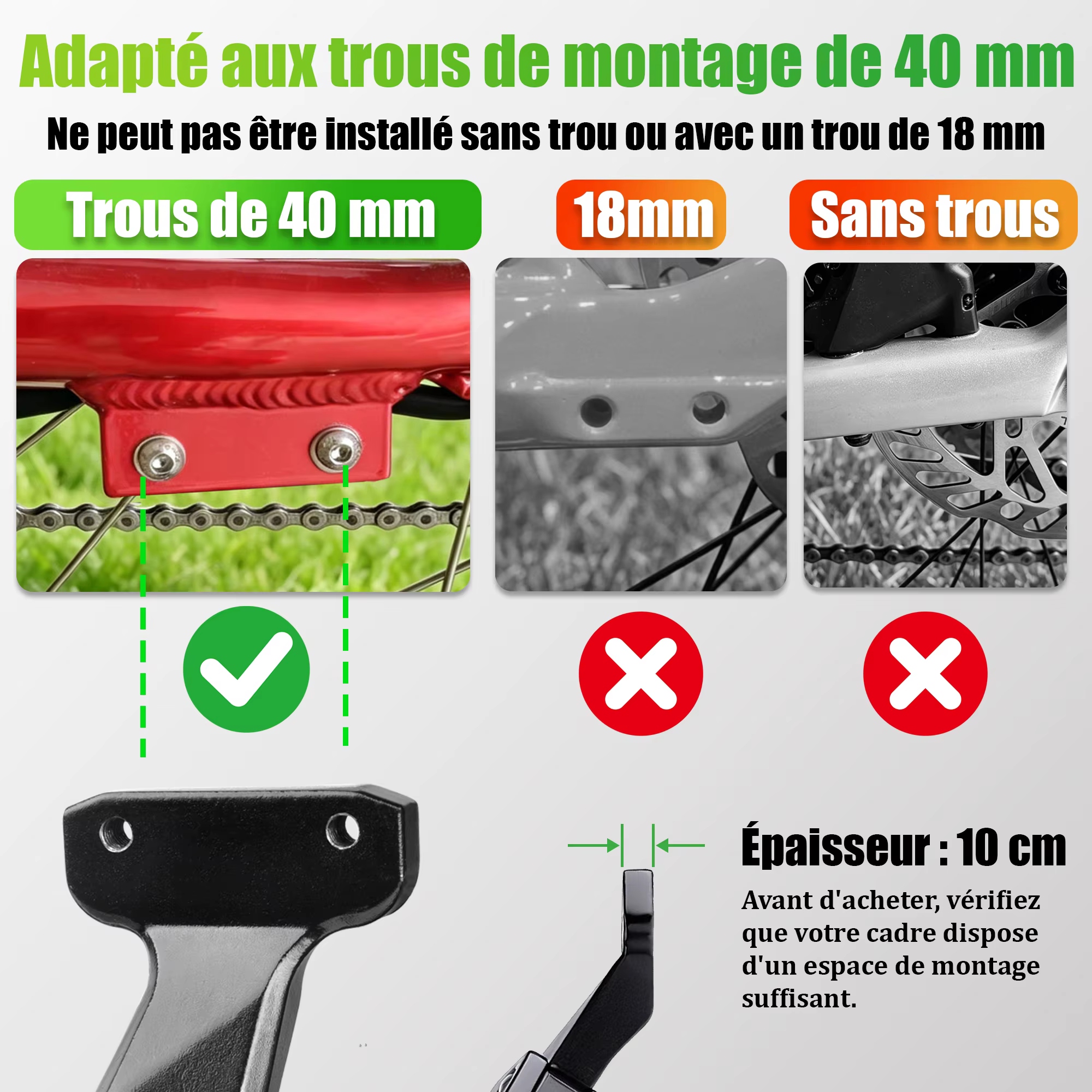 Support latéral réglable en alliage épais pour vélo électrique de 24 à 29 pouces