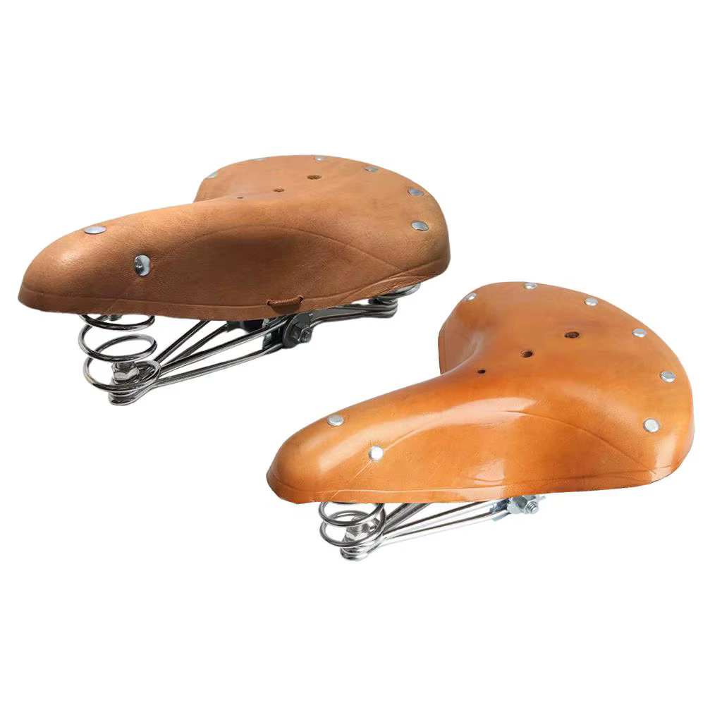 Selle de vélo en cuir avec ressorts, siège marron 26x21,5 cm
