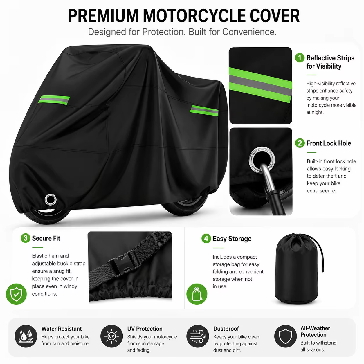 Housse pour vélo et cyclomoteur, tissu Oxford épais 500D, imperméable et résistant aux UV, fermeture éclair pour batterie, pour vélos électriques et sièges enfant, noir