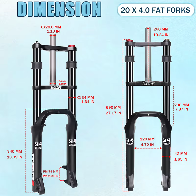 BUCKLOS 20*4.0 fourche de vélo 20 pouces
