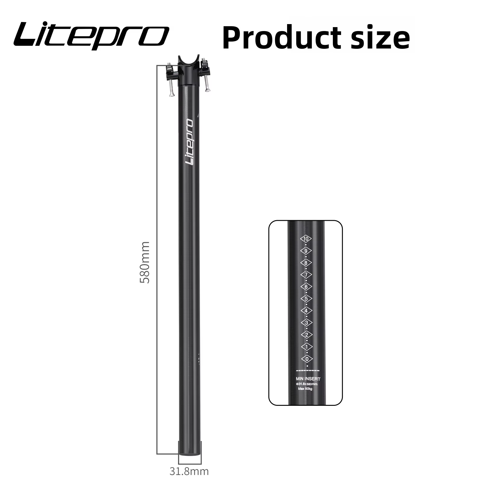 Tige de selle LP Litepro pour vélo pliant Brompton