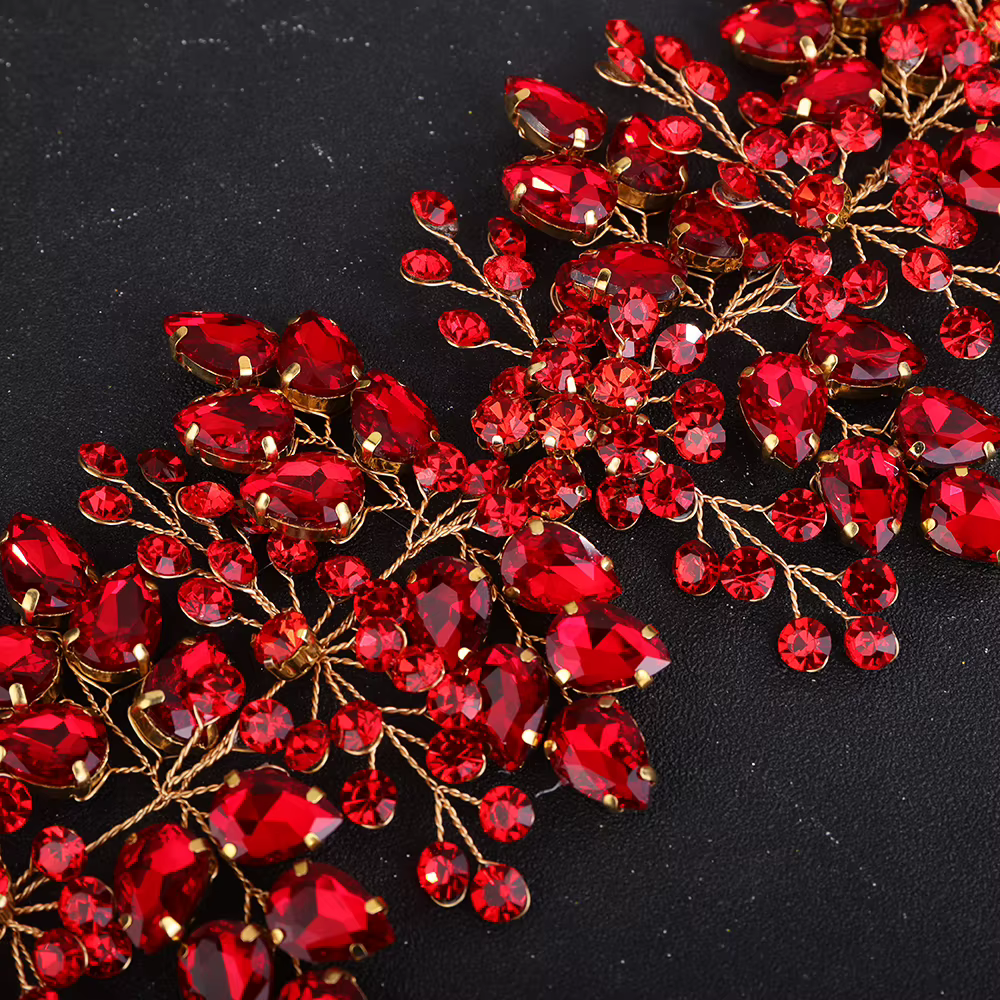 Accessoires pour cheveux de mariée, diadème rouge, coiffures de noël, strass, bijoux de tête de mariage pour femmes, robes de cheveux pour événements spéciaux