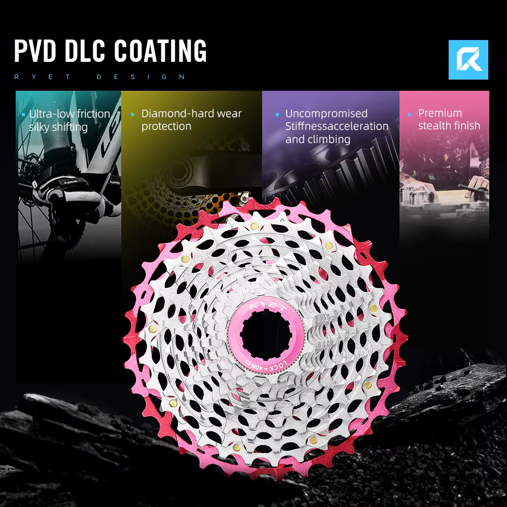 Cassette RYET Ultralégère 230g 11-34T 12S CNC Alu/Acier HG pour Vélo de Route et Gravel Shimano K7