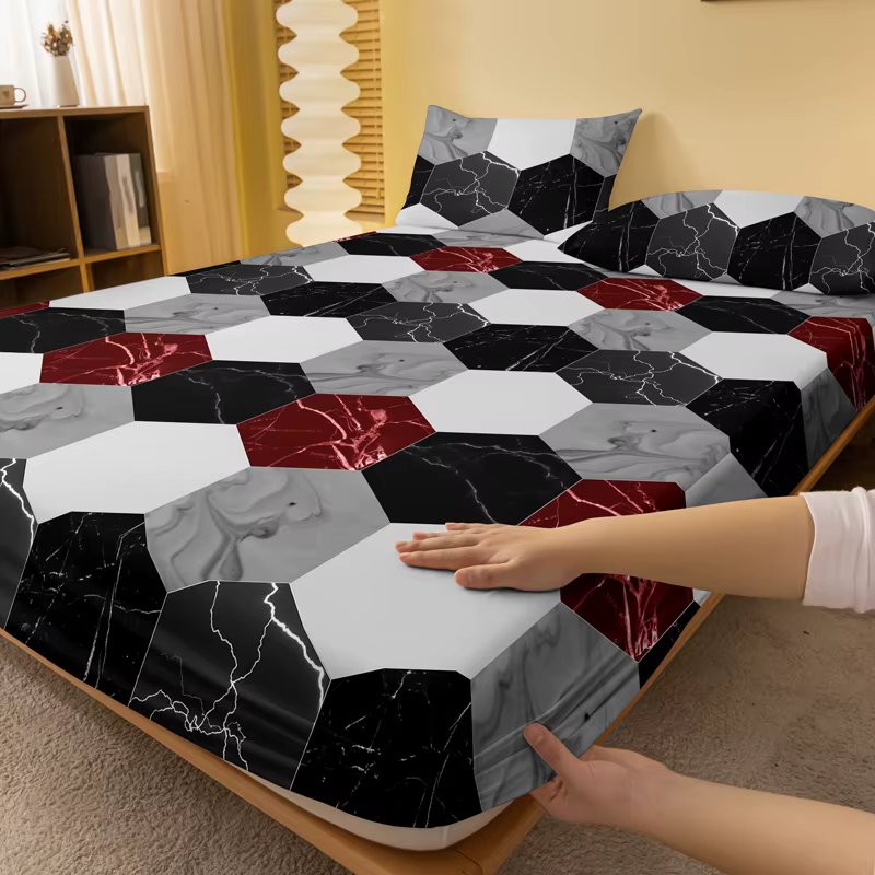 1 drap-housse mat imprimé géométrique moderne Simple, housse de lit imprimée pour chambre à coucher, literie (hors taies d'oreiller)