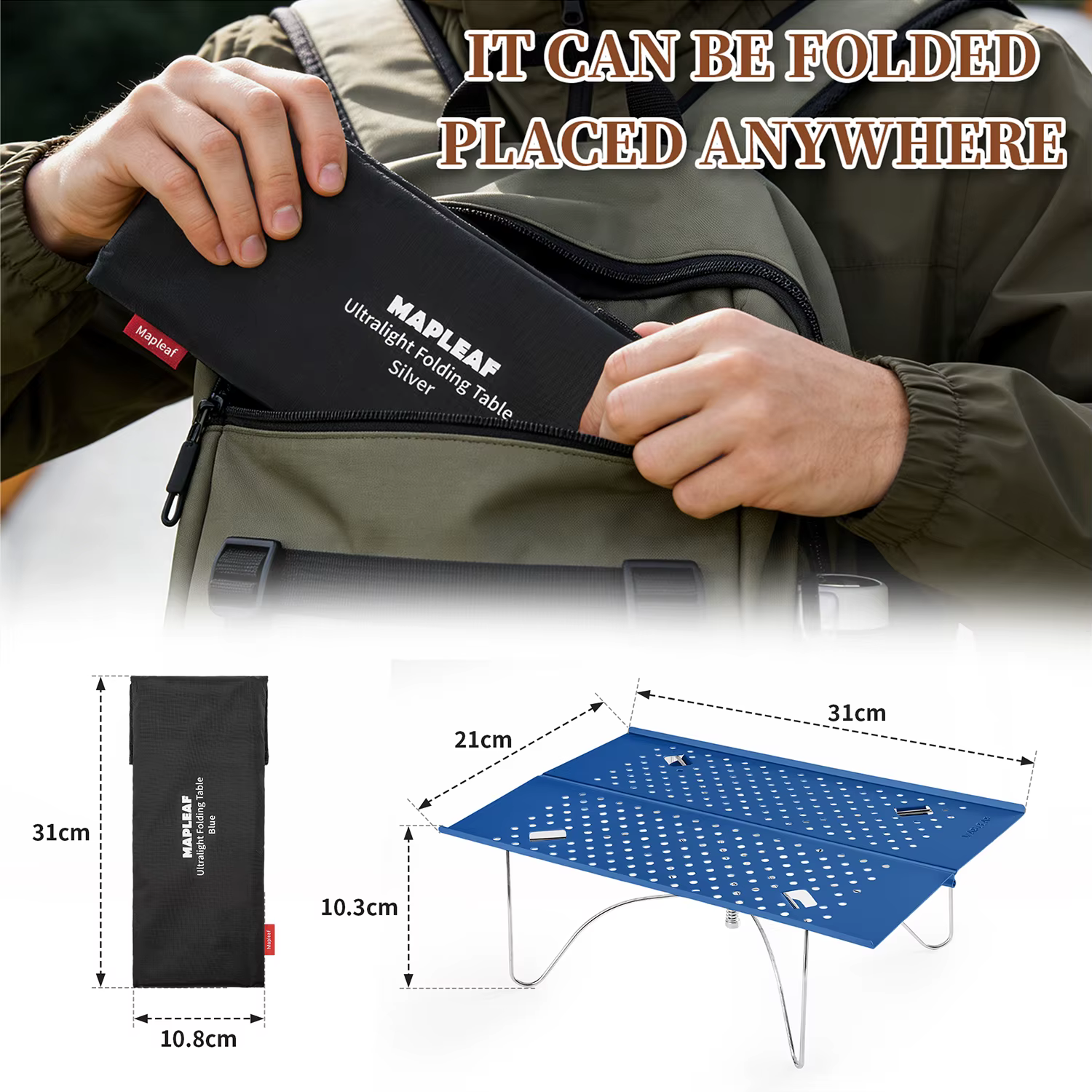 Table de camping pliable ultralégère MAPLEAF en alliage d'aluminium, portable, pour l'extérieur, capacité de charge de 30 kg, pique-nique, randonnée, pêche, plage, barbecue, voyage