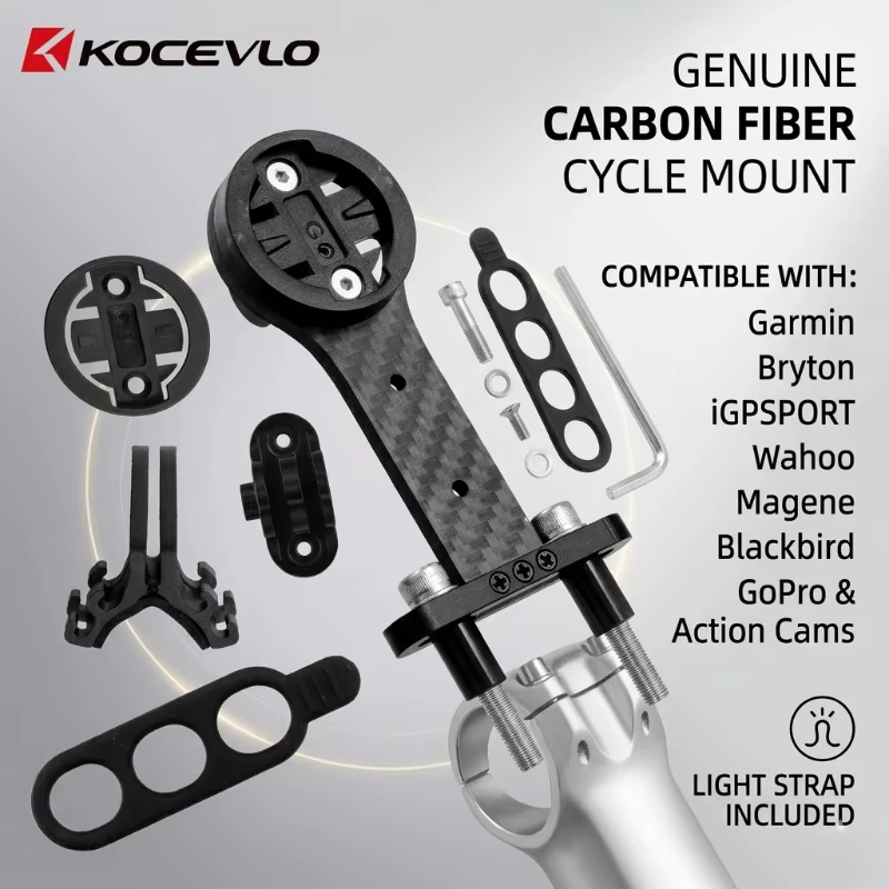 Prolongateur de potence de vélo en fibre de carbone 3K pour support Garmin Magene