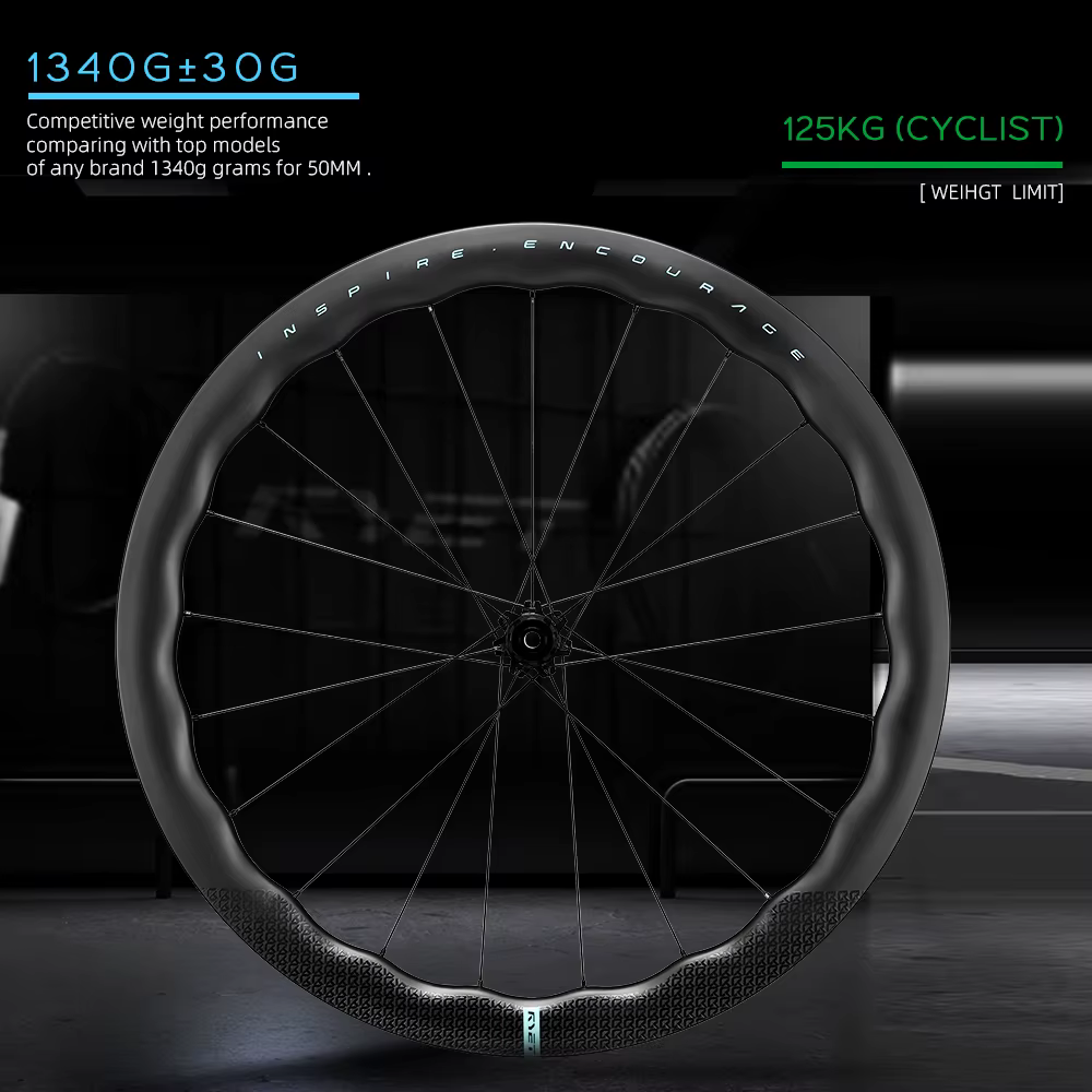 RYET route roues en carbone 50mm jantes de vélo sinusoïdales 22mm Tubeless pneu frein à disque 36T moyeu à cliquet
