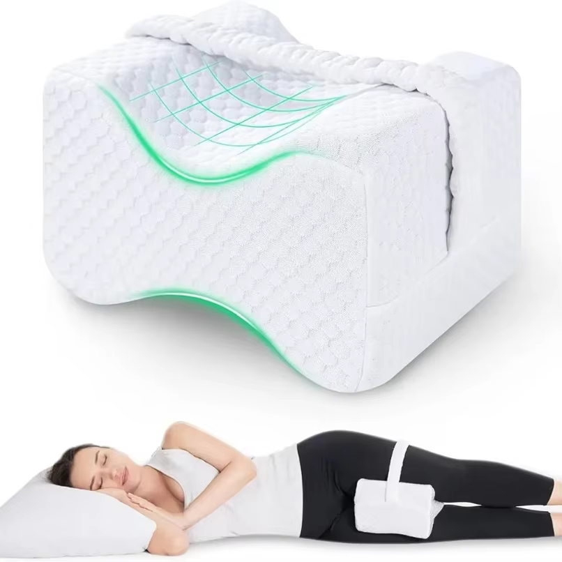Coussin pour genoux pour dormeurs latéraux avec sangles, coussin pour jambes et genoux en mousse à mémoire de forme souple, coussin pour jambes en mousse à mémoire de forme pour dormeurs latéraux