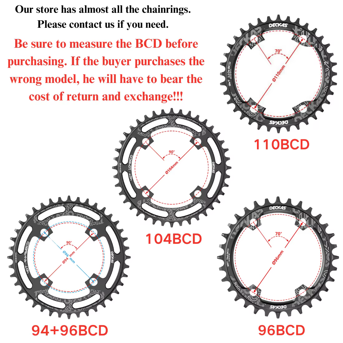 DECKAS 96BCD plateau rond/Ova vtt 32T 34T 36T 38T pièces de plaque de couronne pour Shimano M6000 M7000 M8000 M4100