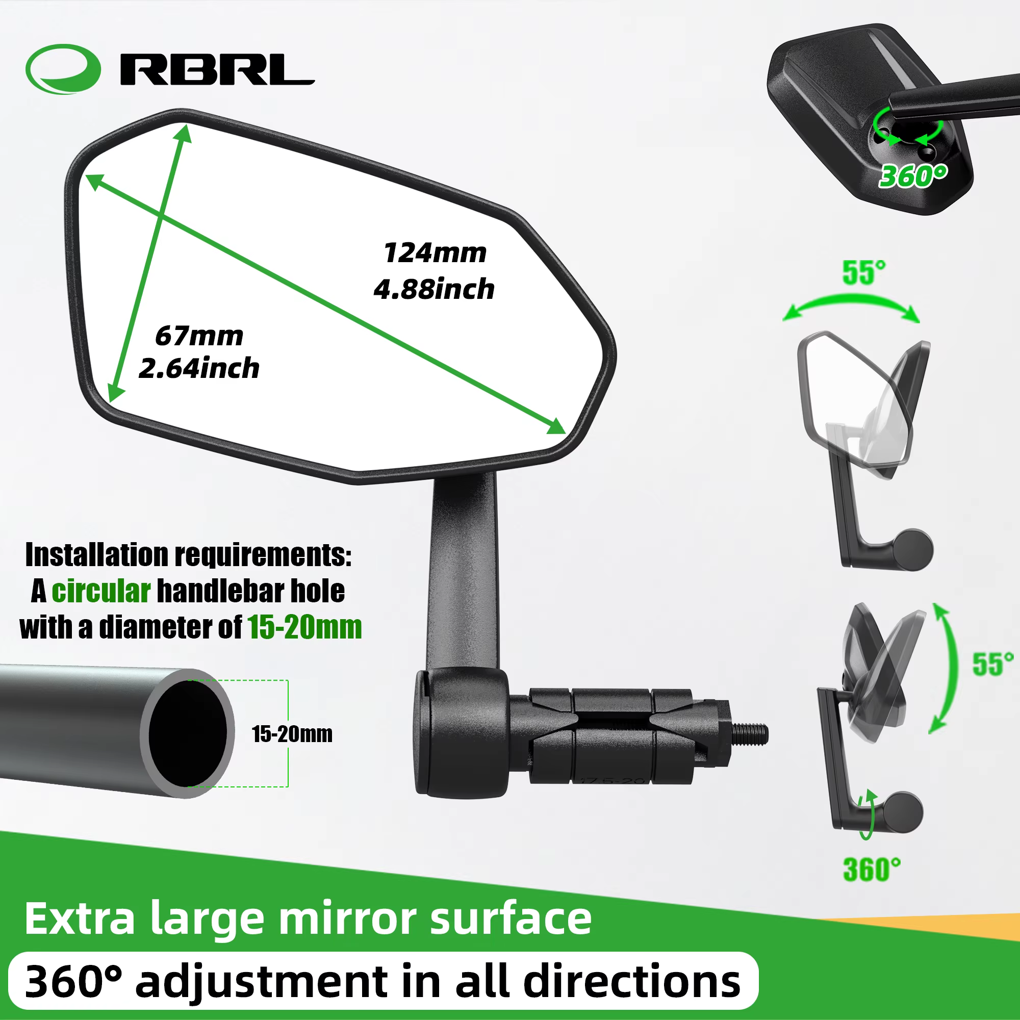Miroir de vélo réglable RBRL 360° anti-vibration