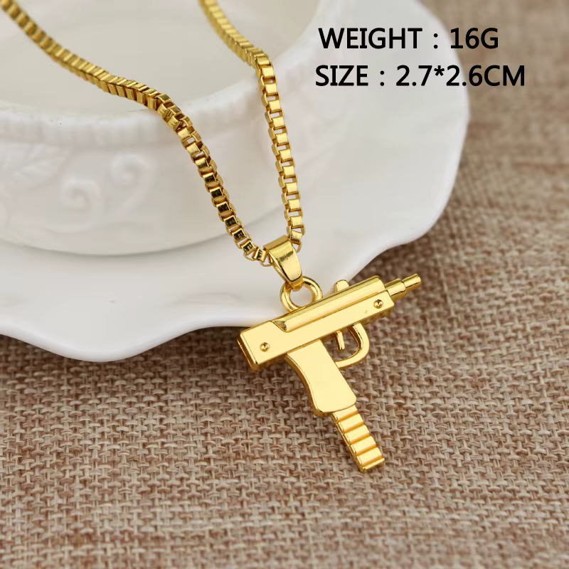 Collier pendentif en forme de pistolet gothique, bijoux tendance punk hip-hop pour hommes et femmes, accessoire pour club, bar, fête