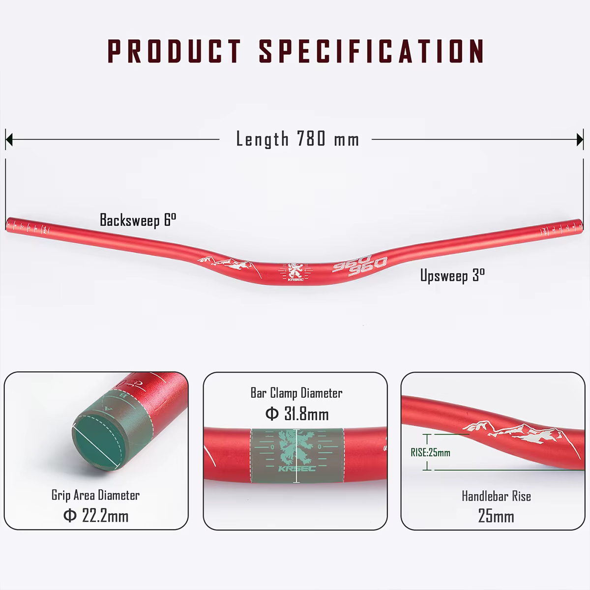 Guidon de vélo de montagne KRSEC31.8MM en alliage d'aluminium