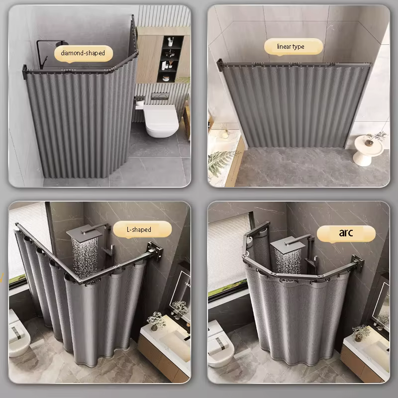 Ensemble de tringle de douche pliable, séparation de salle de bain haut de gamme imperméable pour la séparation humide et sèche, avec un support pliable
