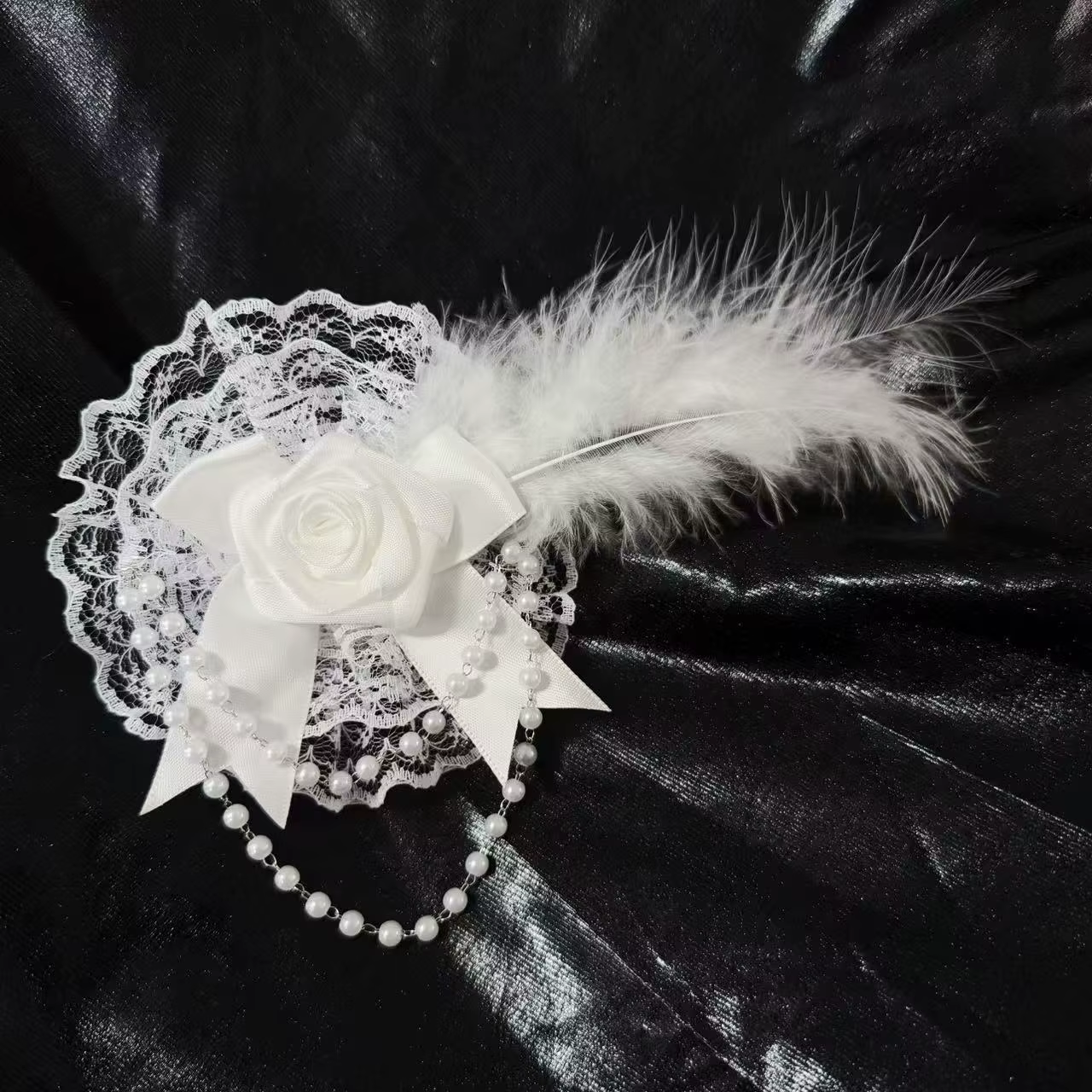 Accessoires pour cheveux Lolita gothiques rétro foncé, plumes de Rose, couvre-chef en dentelle, boule de fleur, pinces à cheveux, sous-culture, Style doux, Kawaii